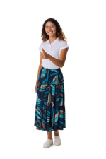 Tropical print tiered skirt made from 100% plant-based viscose, designed in Ba