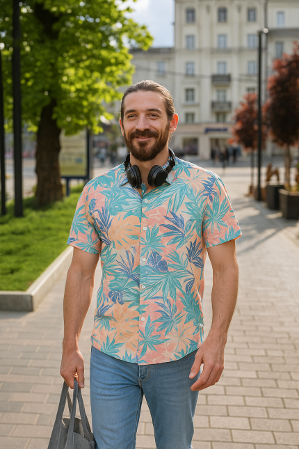 Pastel tropical Hawaiian shirt designed in Bali